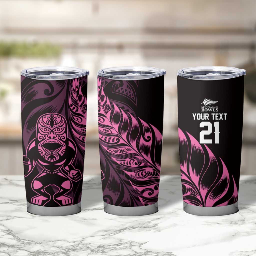New Zealand Lawn Bowls Custom Tumbler Cup Pink Maori Warrior Tribal Silver Fern LT9 - Polynesian Pride