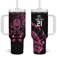 New Zealand Lawn Bowls Custom Tumbler With Handle Pink Maori Warrior Tribal Silver Fern LT9 One Size: 40 oz Pink - Polynesian Pride
