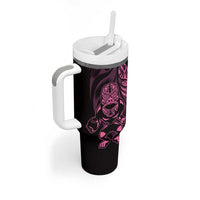 New Zealand Lawn Bowls Custom Tumbler With Handle Pink Maori Warrior Tribal Silver Fern LT9 - Polynesian Pride