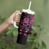 New Zealand Lawn Bowls Custom Tumbler With Handle Pink Maori Warrior Tribal Silver Fern LT9 - Polynesian Pride