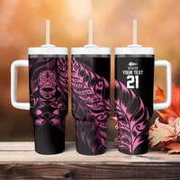 New Zealand Lawn Bowls Custom Tumbler With Handle Pink Maori Warrior Tribal Silver Fern LT9 - Polynesian Pride