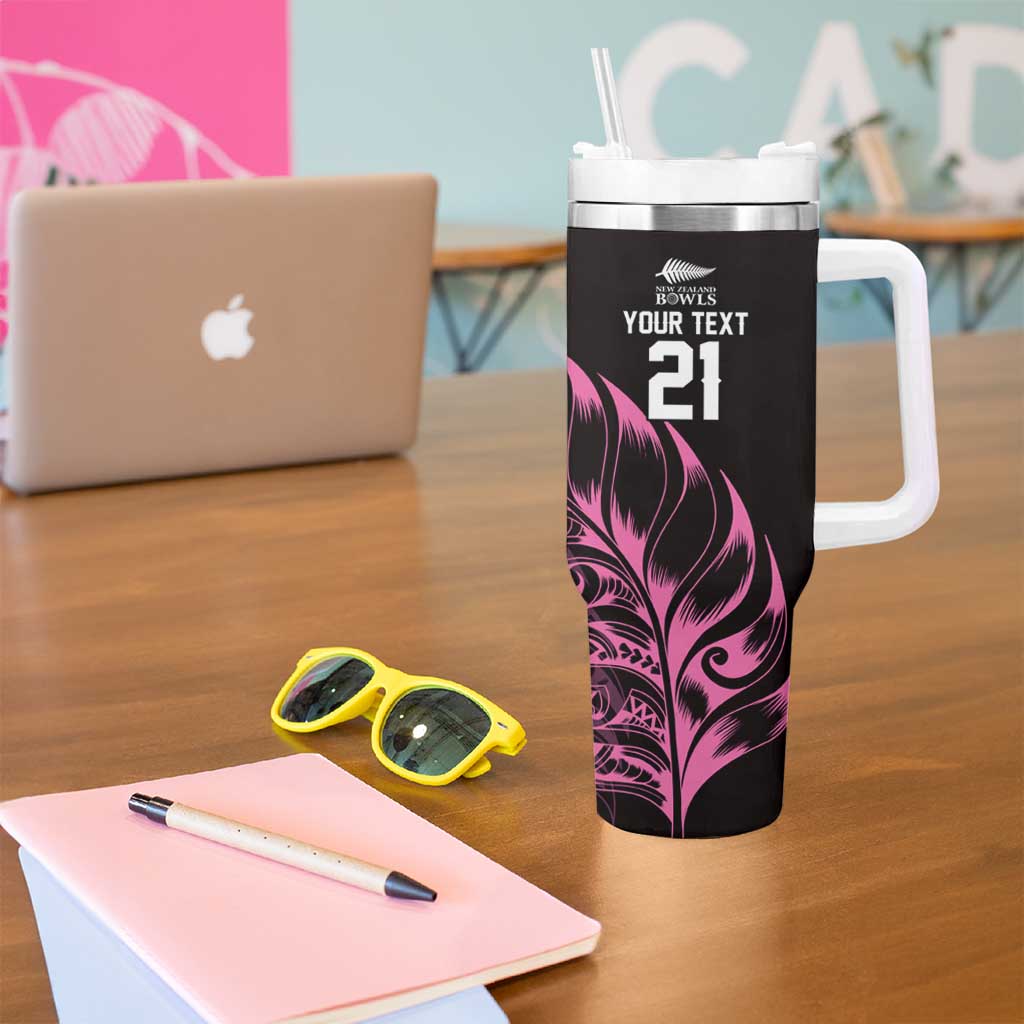 New Zealand Lawn Bowls Custom Tumbler With Handle Pink Maori Warrior Tribal Silver Fern LT9 - Polynesian Pride