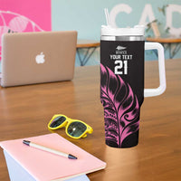 New Zealand Lawn Bowls Custom Tumbler With Handle Pink Maori Warrior Tribal Silver Fern LT9 - Polynesian Pride