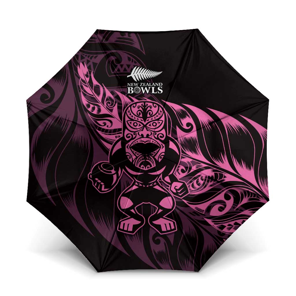 New Zealand Lawn Bowls Umbrella Pink Maori Warrior Tribal Silver Fern LT9 One Size Folded 11.42 inch Opened Diameter 37.4 inch Pink - Polynesian Pride