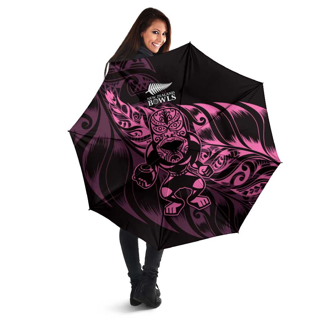 New Zealand Lawn Bowls Umbrella Pink Maori Warrior Tribal Silver Fern LT9 - Polynesian Pride