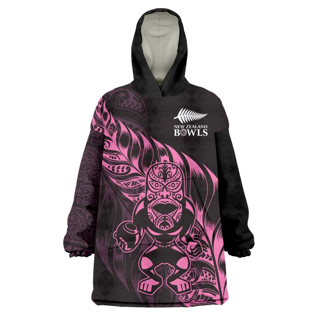 New Zealand Lawn Bowls Custom Wearable Blanket Hoodie Pink Maori Warrior Tribal Silver Fern LT9 One Size Pink - Polynesian Pride