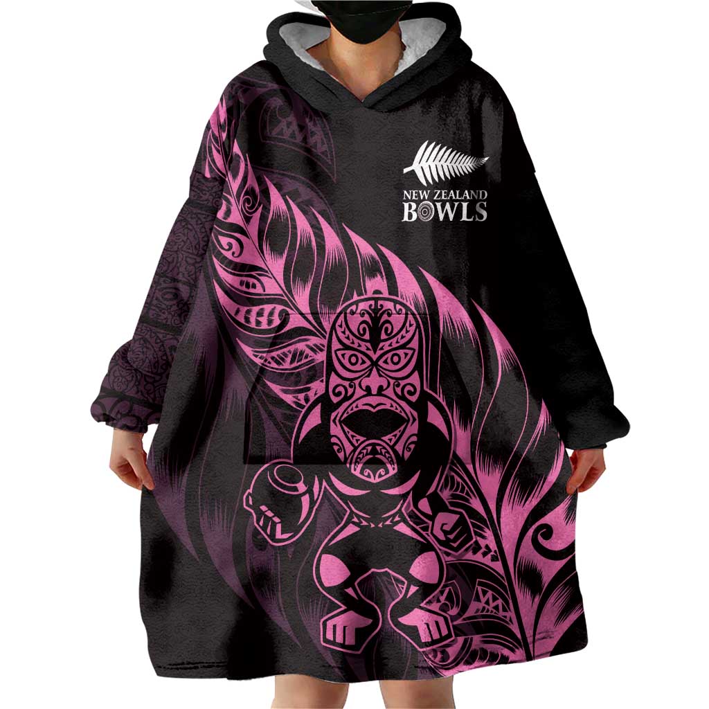 New Zealand Lawn Bowls Custom Wearable Blanket Hoodie Pink Maori Warrior Tribal Silver Fern LT9 - Polynesian Pride