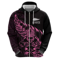 New Zealand Lawn Bowls Custom Zip Hoodie Pink Maori Warrior Tribal Silver Fern LT9 - Polynesian Pride