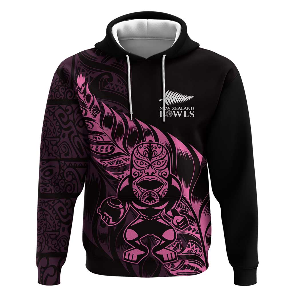New Zealand Lawn Bowls Custom Zip Hoodie Pink Maori Warrior Tribal Silver Fern LT9 Pullover Hoodie Pink - Polynesian Pride
