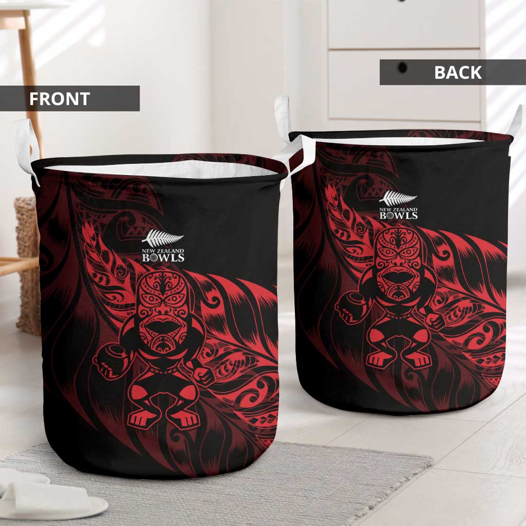 New Zealand Lawn Bowls Laundry Basket Red Maori Warrior Tribal Silver Fern - Polynesian Pride