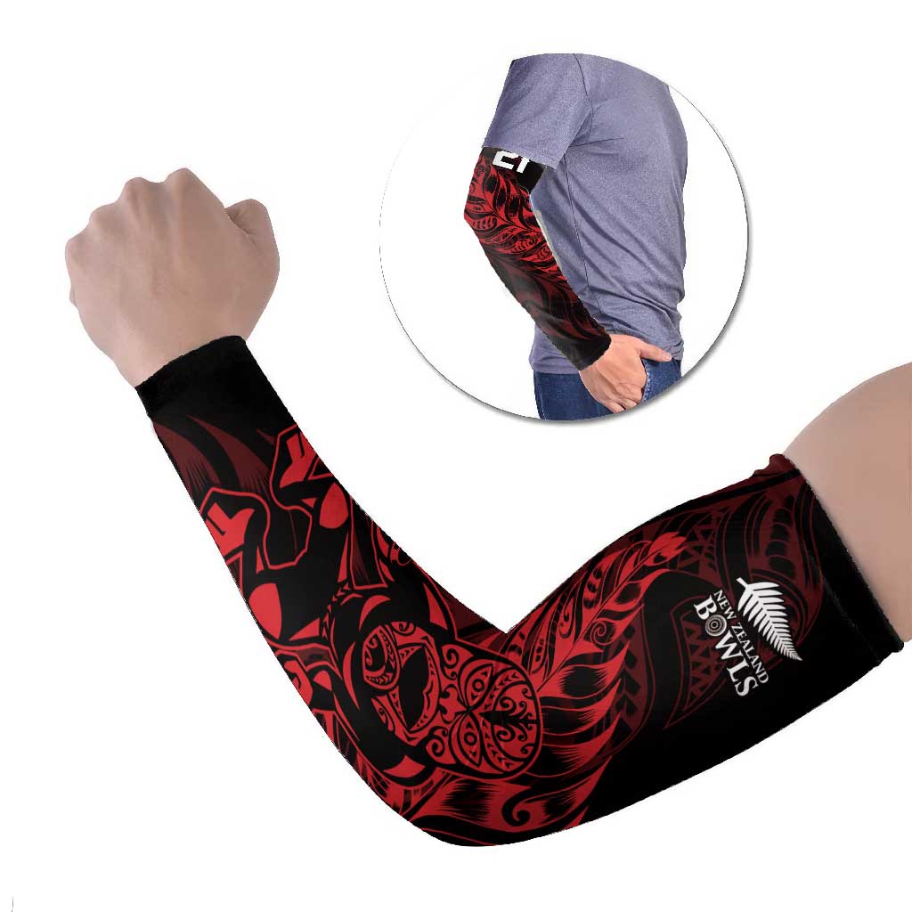 New Zealand Lawn Bowls Custom Arm Sleeves Red Maori Warrior Tribal Silver Fern LT9 Set of 2 Red - Polynesian Pride