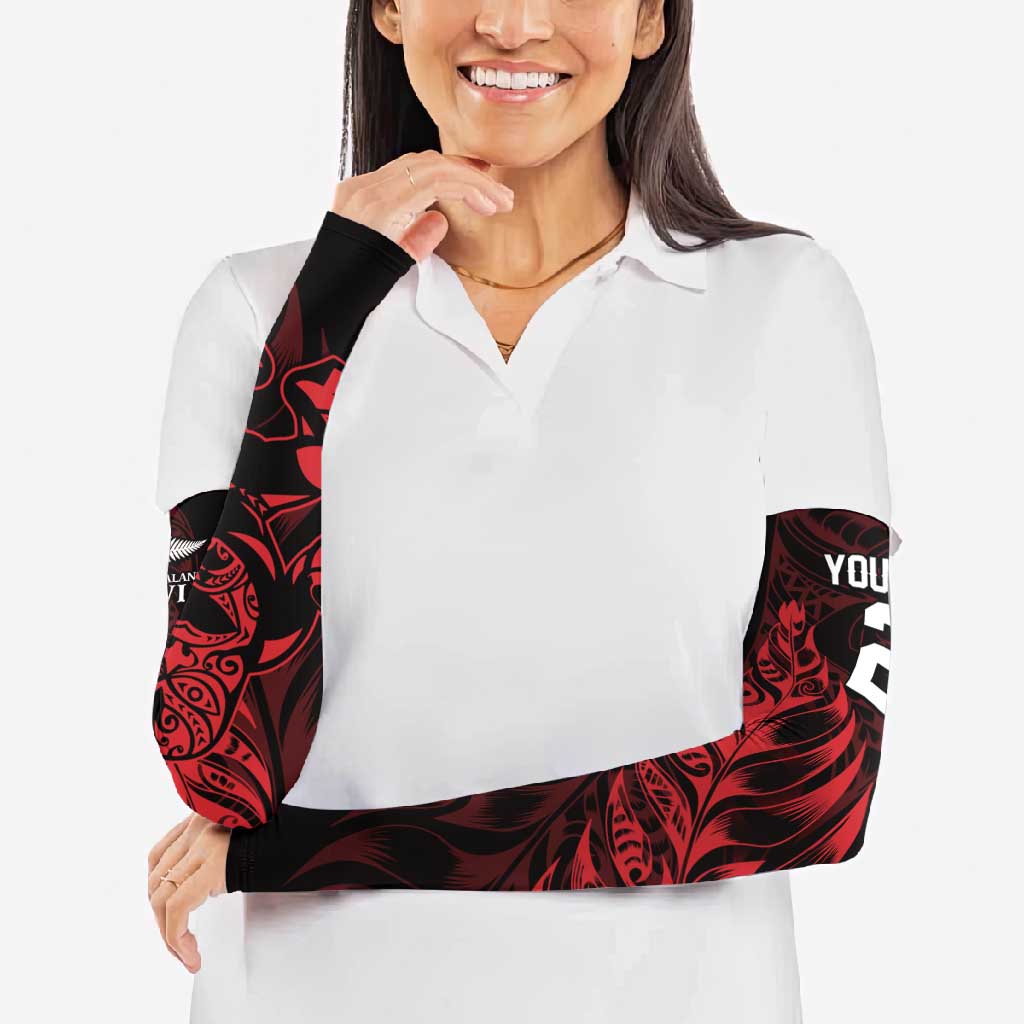 New Zealand Lawn Bowls Custom Arm Sleeves Red Maori Warrior Tribal Silver Fern LT9 - Polynesian Pride