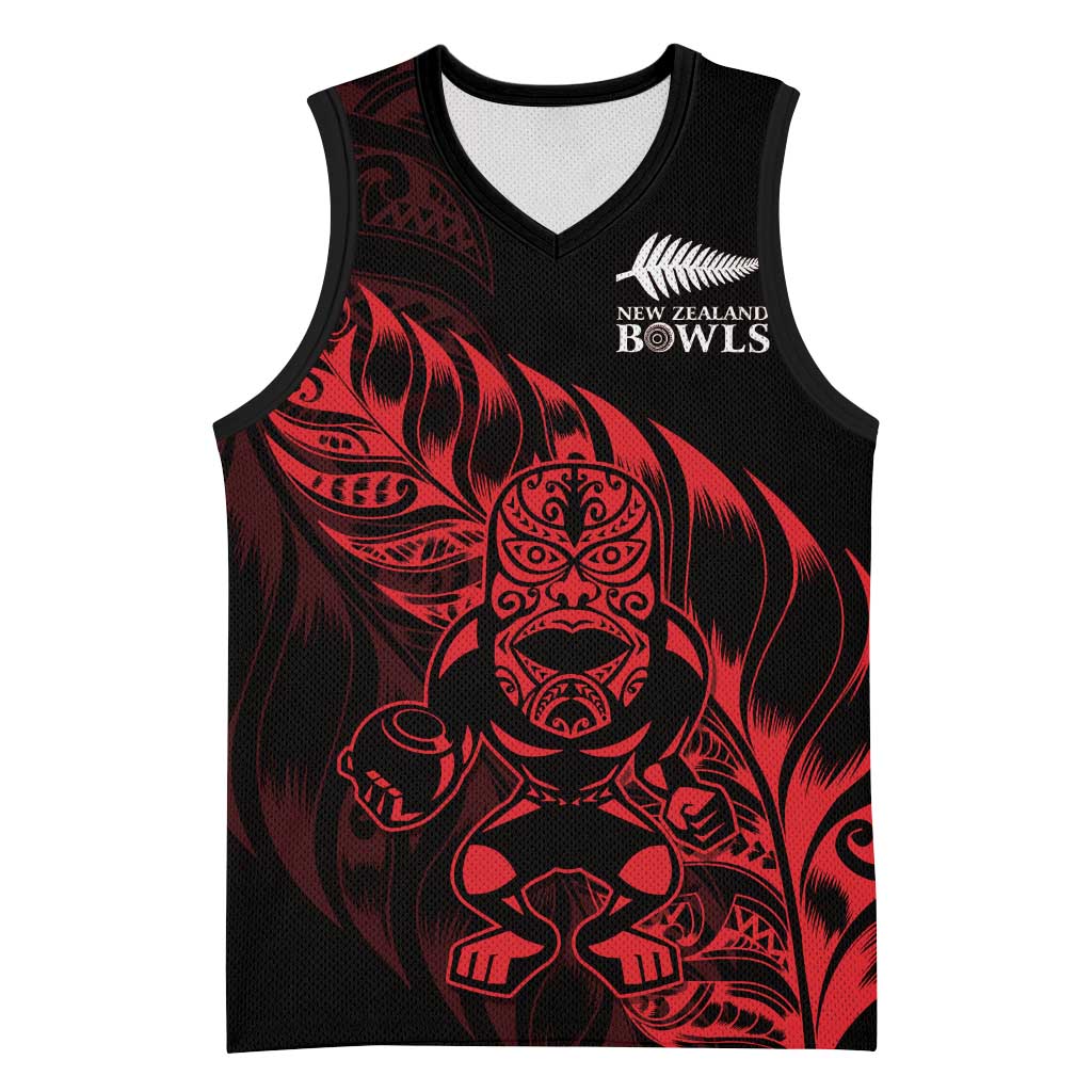 New Zealand Lawn Bowls Custom Basketball Jersey Red Maori Warrior Tribal Silver Fern LT9 Unisex Red - Polynesian Pride