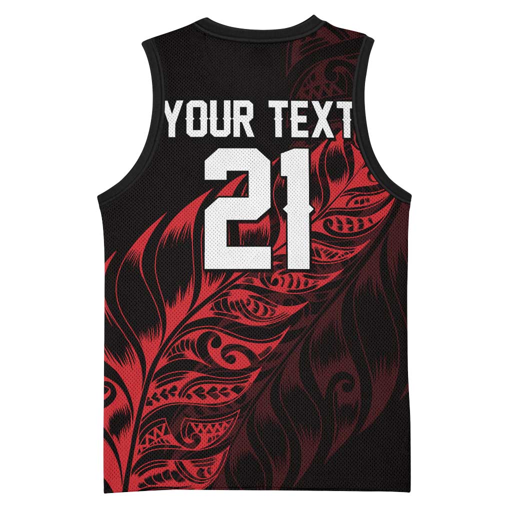 New Zealand Lawn Bowls Custom Basketball Jersey Red Maori Warrior Tribal Silver Fern LT9 - Polynesian Pride