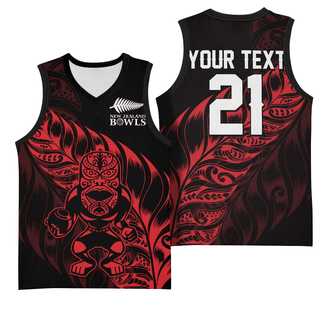 New Zealand Lawn Bowls Custom Basketball Jersey Red Maori Warrior Tribal Silver Fern LT9 - Polynesian Pride