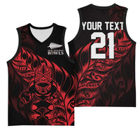 New Zealand Lawn Bowls Custom Basketball Jersey Red Maori Warrior Tribal Silver Fern LT9 - Polynesian Pride