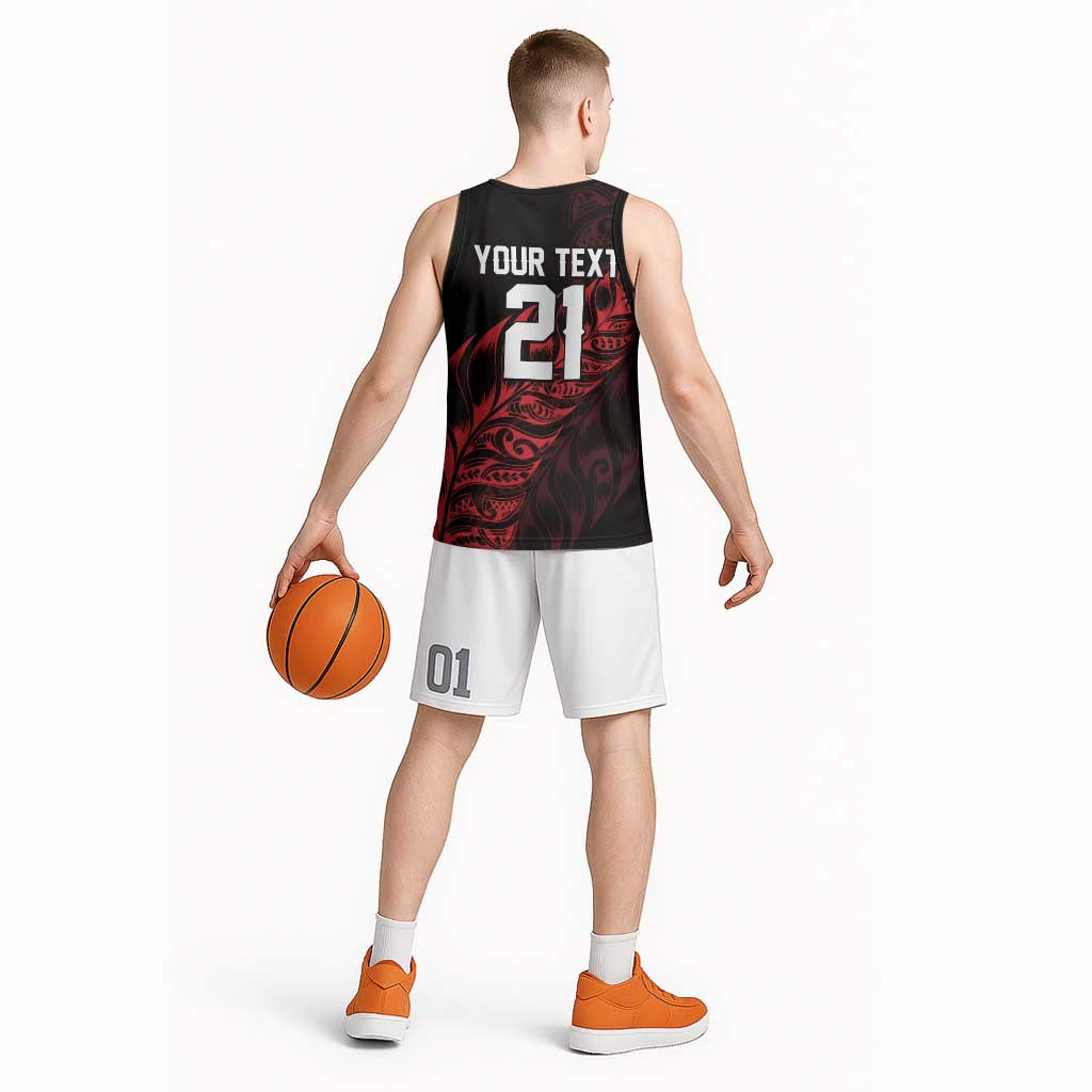 New Zealand Lawn Bowls Custom Basketball Jersey Red Maori Warrior Tribal Silver Fern LT9 - Polynesian Pride