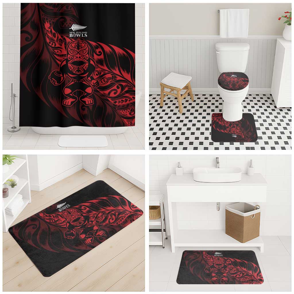 New Zealand Lawn Bowls Bathroom Set Red Maori Warrior Tribal Silver Fern - Polynesian Pride