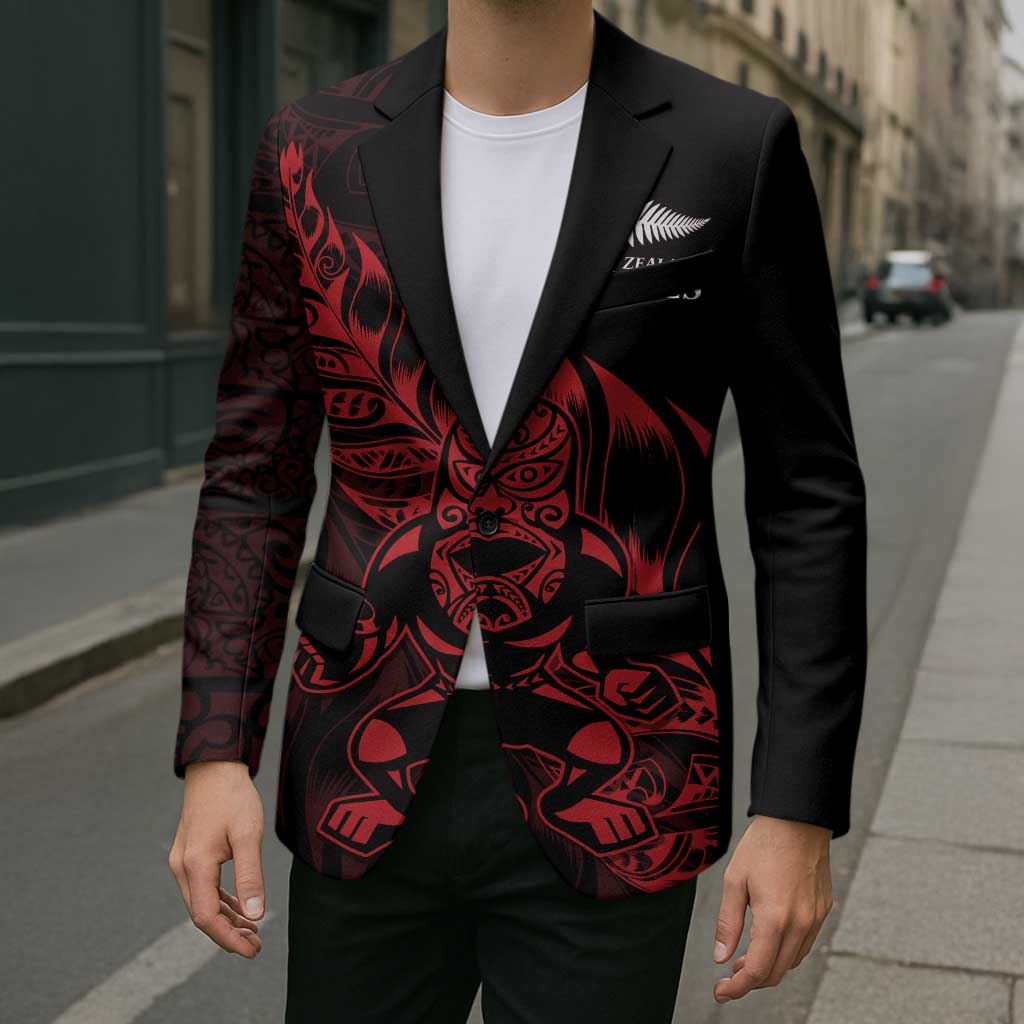 New Zealand Lawn Bowls Custom Blazer Red Maori Warrior Tribal Silver Fern - Polynesian Pride