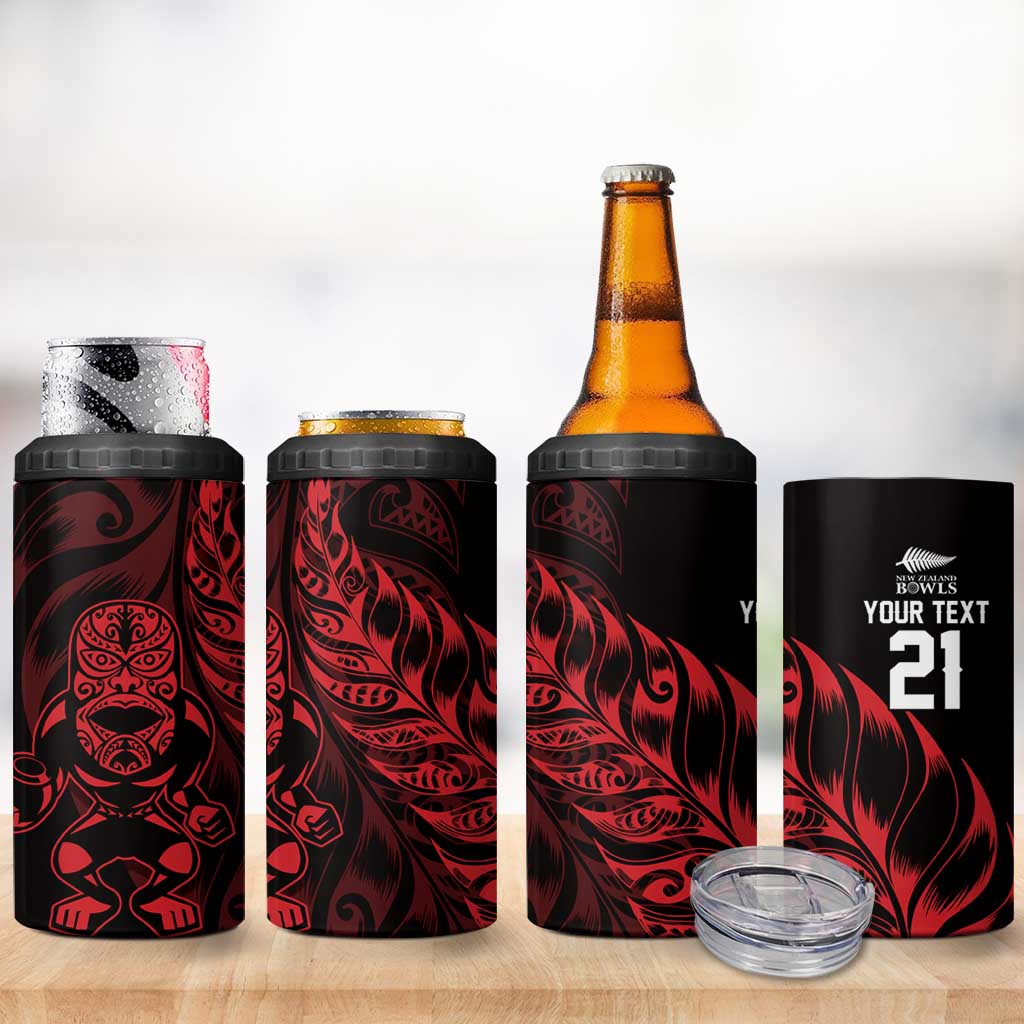 New Zealand Lawn Bowls Custom 4 in 1 Can Cooler Tumbler Red Maori Warrior Tribal Silver Fern LT9 - Polynesian Pride