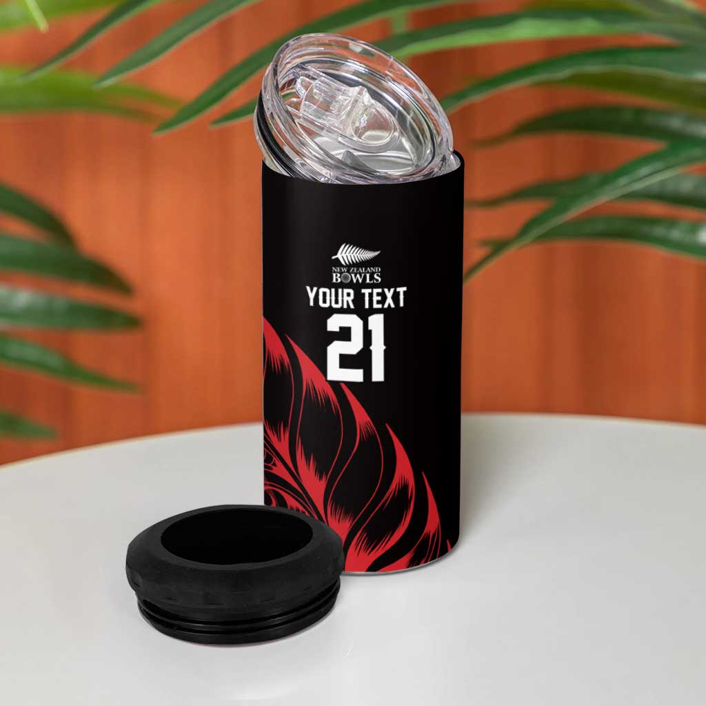 New Zealand Lawn Bowls Custom 4 in 1 Can Cooler Tumbler Red Maori Warrior Tribal Silver Fern LT9 - Polynesian Pride
