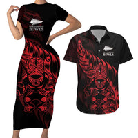 New Zealand Lawn Bowls Custom Couples Matching Short Sleeve Bodycon Dress and Hawaiian Shirt Red Maori Warrior Tribal Silver Fern LT9 Red - Polynesian Pride