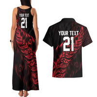 New Zealand Lawn Bowls Custom Couples Matching Tank Maxi Dress and Hawaiian Shirt Red Maori Warrior Tribal Silver Fern LT9 - Polynesian Pride