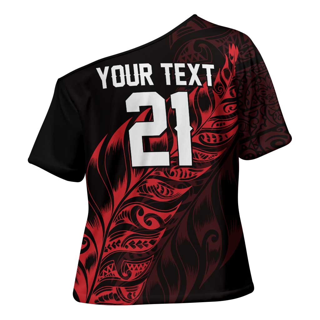 New Zealand Lawn Bowls Custom Cross Shoulder Shirt Red Maori Warrior Tribal Silver Fern LT9 - Polynesian Pride