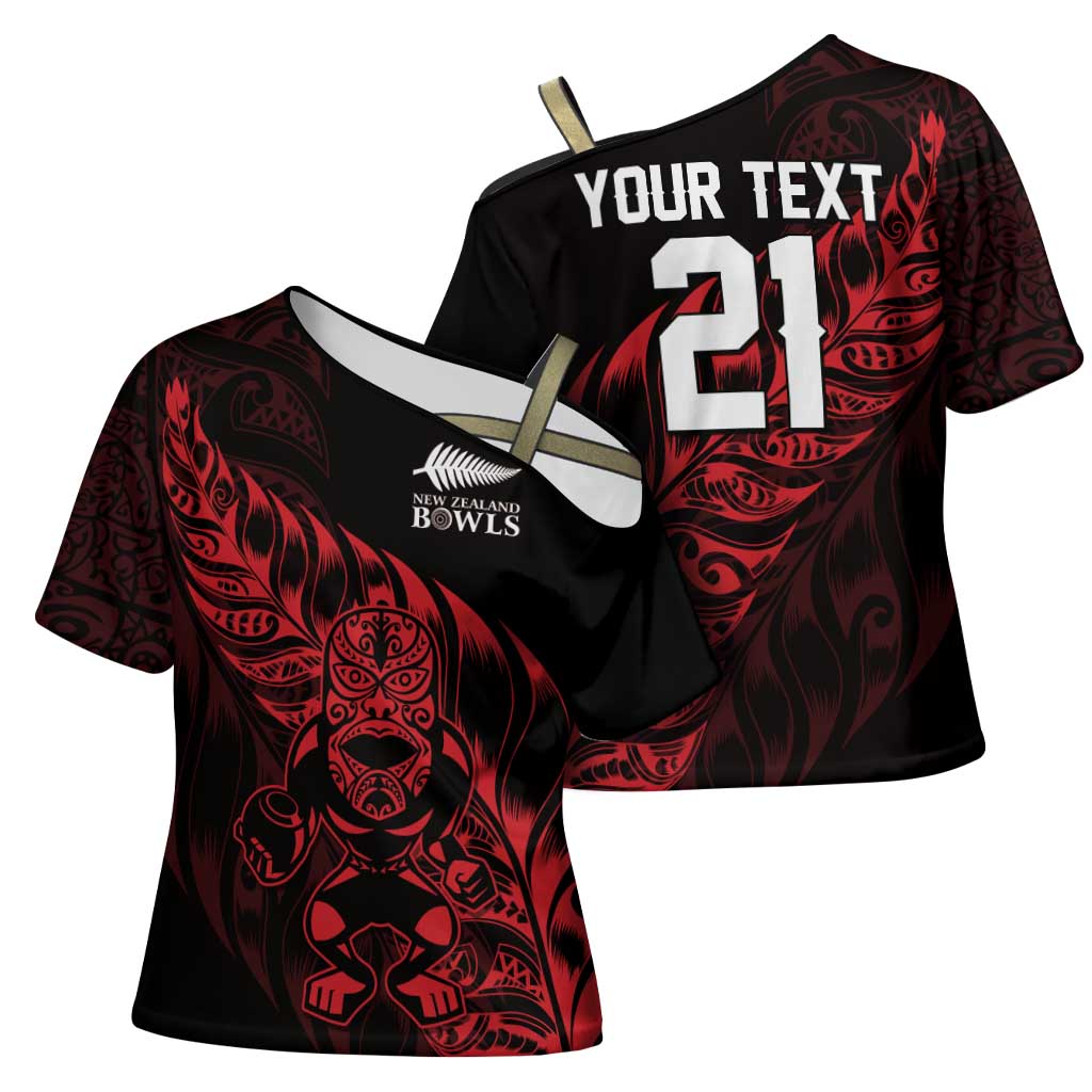 New Zealand Lawn Bowls Custom Cross Shoulder Shirt Red Maori Warrior Tribal Silver Fern LT9 - Polynesian Pride