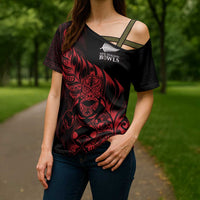 New Zealand Lawn Bowls Custom Cross Shoulder Shirt Red Maori Warrior Tribal Silver Fern LT9 - Polynesian Pride