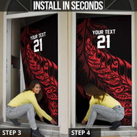 New Zealand Lawn Bowls Custom Door Cover Red Maori Warrior Tribal Silver Fern LT9 - Polynesian Pride