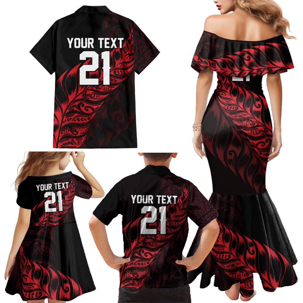 New Zealand Lawn Bowls Custom Family Matching Mermaid Dress and Hawaiian Shirt Red Maori Warrior Tribal Silver Fern LT9 - Polynesian Pride