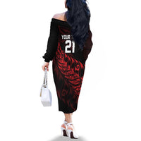 New Zealand Lawn Bowls Custom Family Matching Off The Shoulder Long Sleeve Dress and Hawaiian Shirt Red Maori Warrior Tribal Silver Fern LT9 - Polynesian Pride