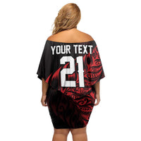New Zealand Lawn Bowls Custom Family Matching Off Shoulder Short Dress and Hawaiian Shirt Red Maori Warrior Tribal Silver Fern LT9 - Polynesian Pride
