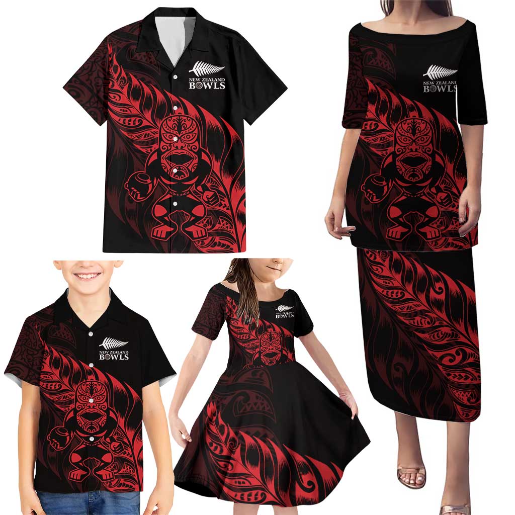 New Zealand Lawn Bowls Custom Family Matching Puletasi and Hawaiian Shirt Red Maori Warrior Tribal Silver Fern LT9 - Polynesian Pride