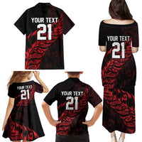 New Zealand Lawn Bowls Custom Family Matching Puletasi and Hawaiian Shirt Red Maori Warrior Tribal Silver Fern LT9 - Polynesian Pride