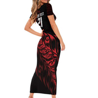 New Zealand Lawn Bowls Custom Family Matching Short Sleeve Bodycon Dress and Hawaiian Shirt Red Maori Warrior Tribal Silver Fern LT9 - Polynesian Pride