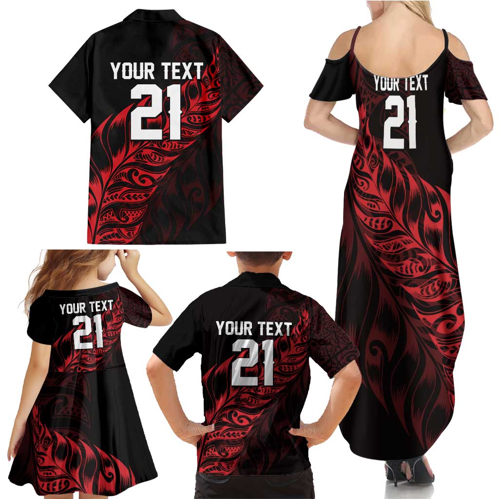 New Zealand Lawn Bowls Custom Family Matching Summer Maxi Dress and Hawaiian Shirt Red Maori Warrior Tribal Silver Fern LT9 - Polynesian Pride