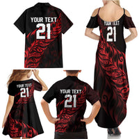 New Zealand Lawn Bowls Custom Family Matching Summer Maxi Dress and Hawaiian Shirt Red Maori Warrior Tribal Silver Fern LT9 - Polynesian Pride