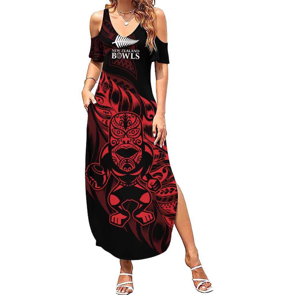 New Zealand Lawn Bowls Custom Family Matching Summer Maxi Dress and Hawaiian Shirt Red Maori Warrior Tribal Silver Fern LT9 Mom's Dress Red - Polynesian Pride