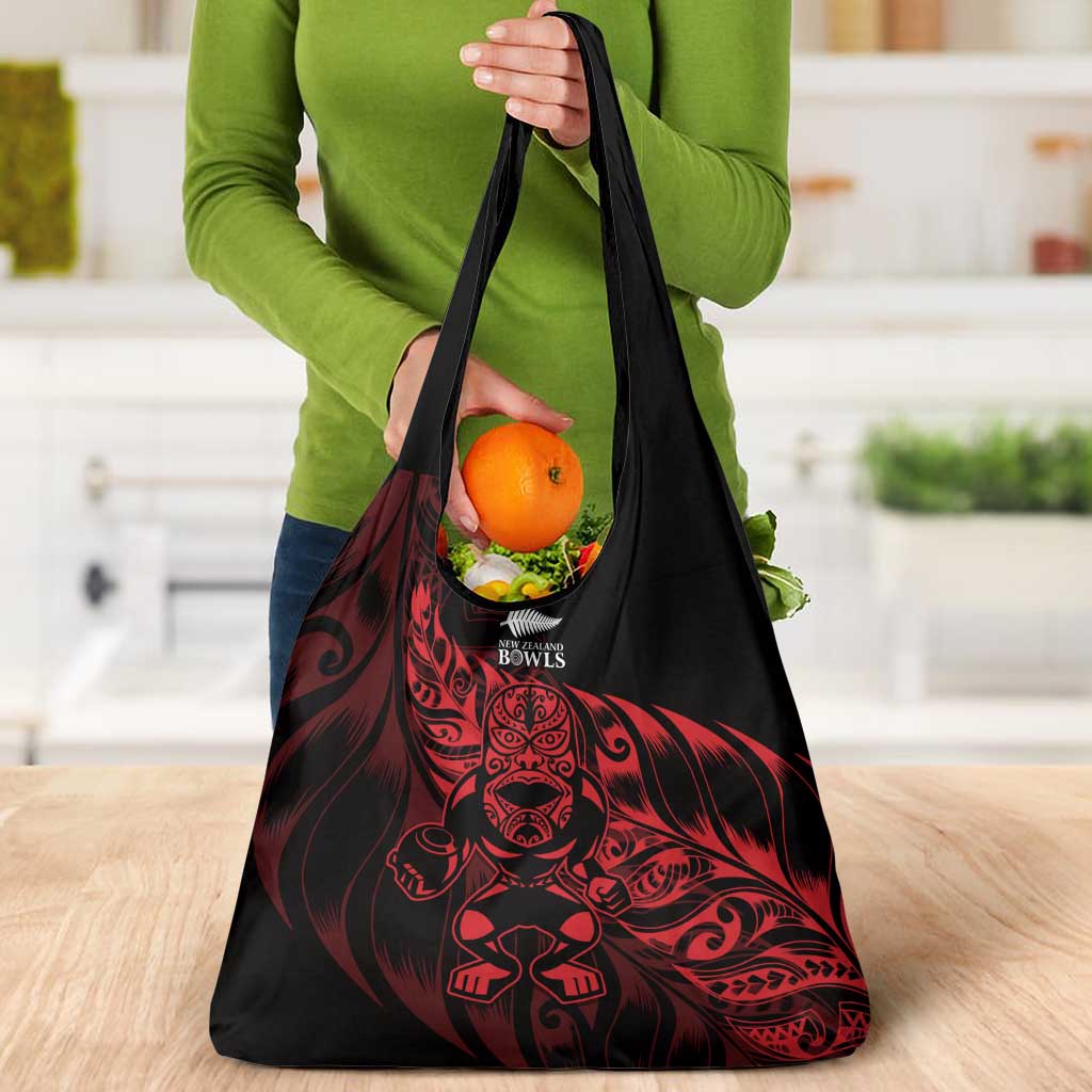 New Zealand Lawn Bowls Grocery Bag Red Maori Warrior Tribal Silver Fern LT9 - Polynesian Pride