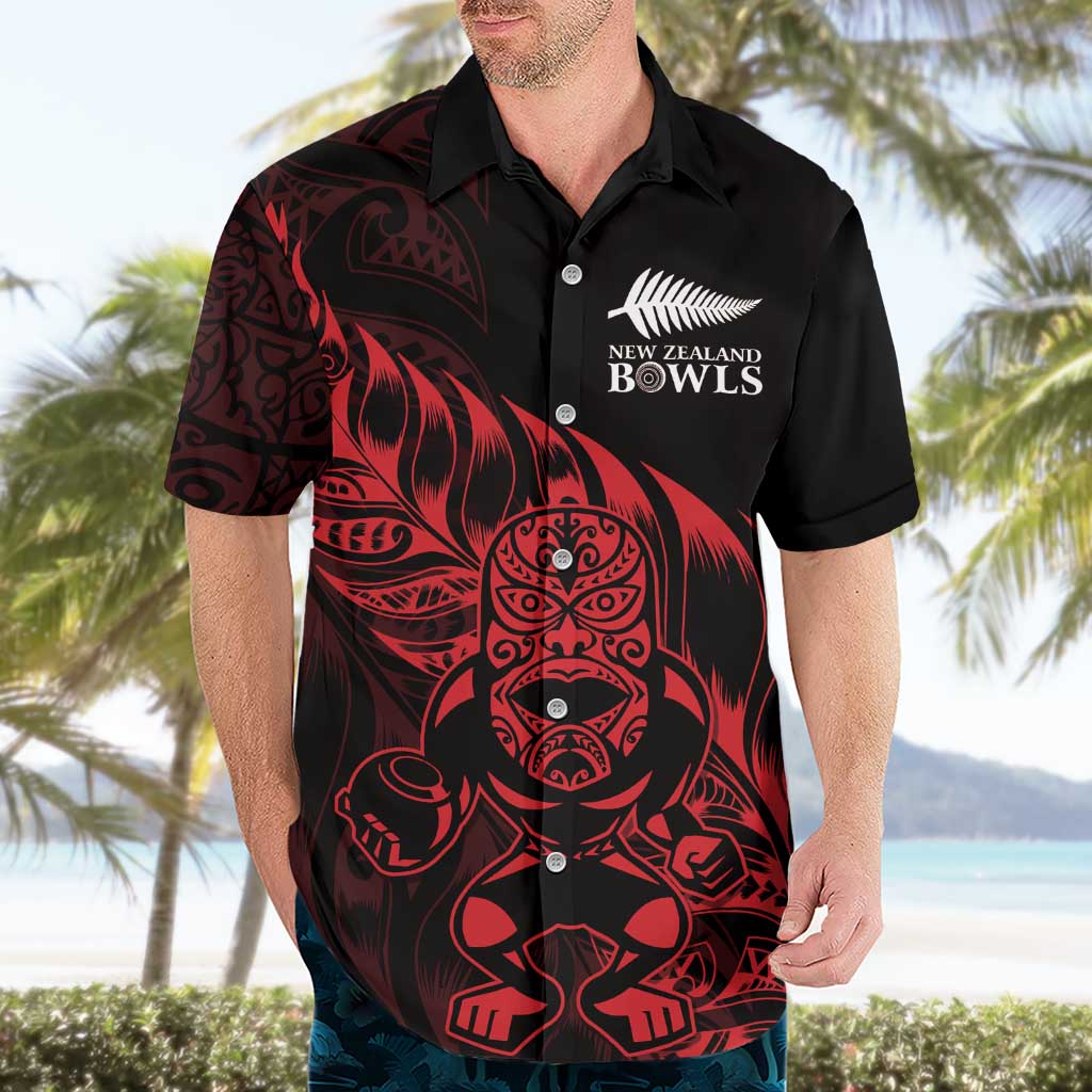New Zealand Lawn Bowls Custom Hawaiian Shirt Red Maori Warrior Tribal Silver Fern LT9 - Polynesian Pride