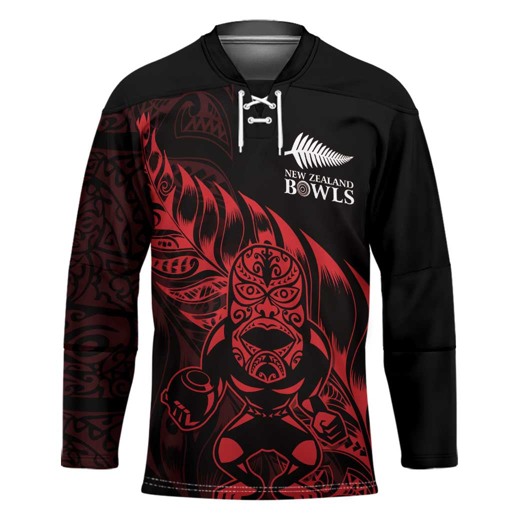 New Zealand Lawn Bowls Custom Hockey Jersey Red Maori Warrior Tribal Silver Fern LT9 Unisex Red - Polynesian Pride