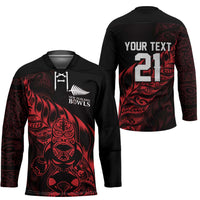 New Zealand Lawn Bowls Custom Hockey Jersey Red Maori Warrior Tribal Silver Fern LT9 - Polynesian Pride