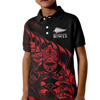 New Zealand Lawn Bowls Custom Kid Polo Shirt Red Maori Warrior Tribal Silver Fern LT9 Kid Red - Polynesian Pride