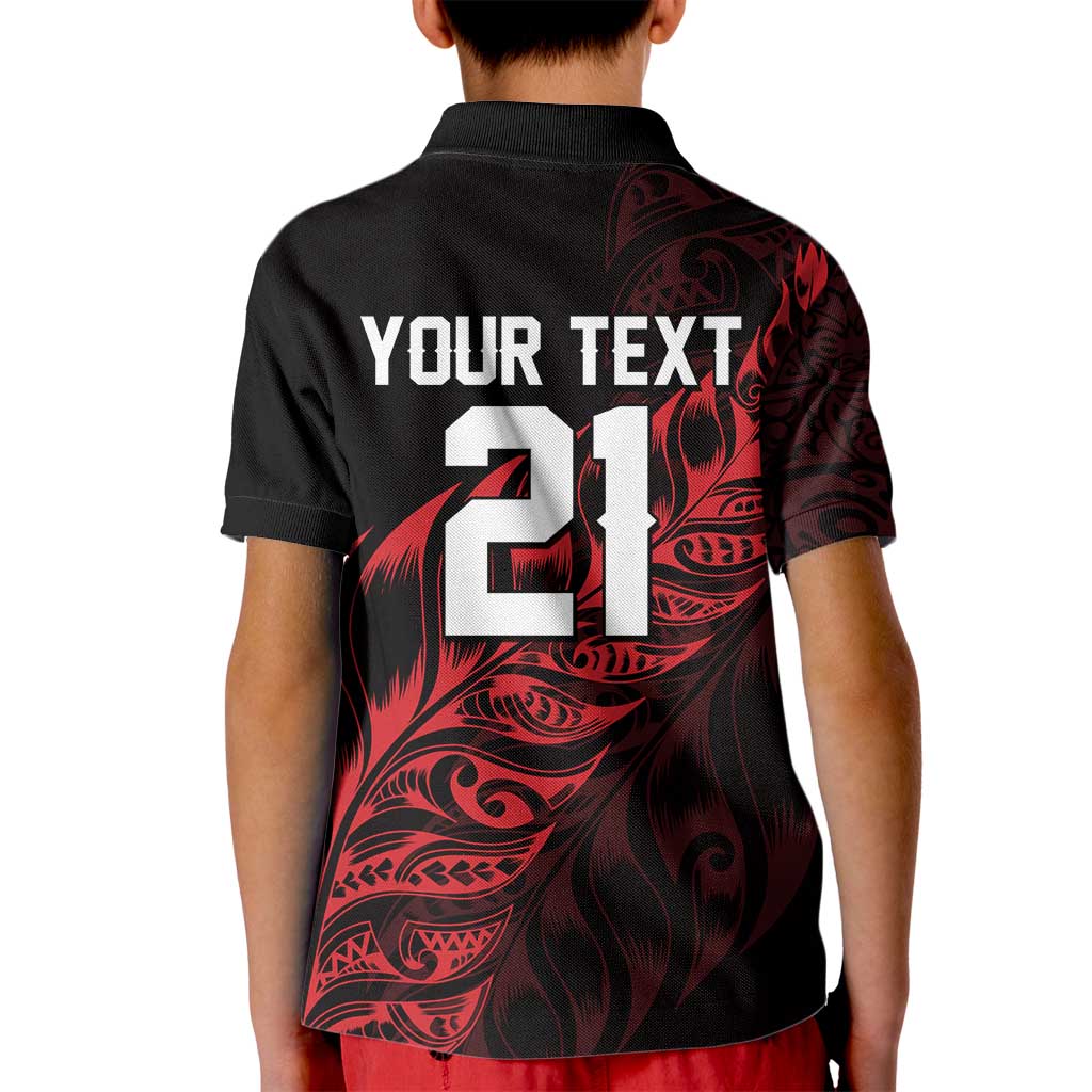 New Zealand Lawn Bowls Custom Kid Polo Shirt Red Maori Warrior Tribal Silver Fern LT9 - Polynesian Pride