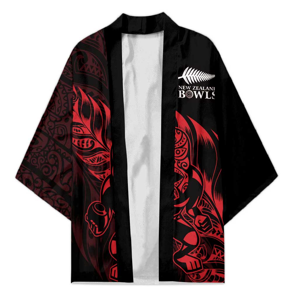 New Zealand Lawn Bowls Custom Kimono Red Maori Warrior Tribal Silver Fern - Polynesian Pride
