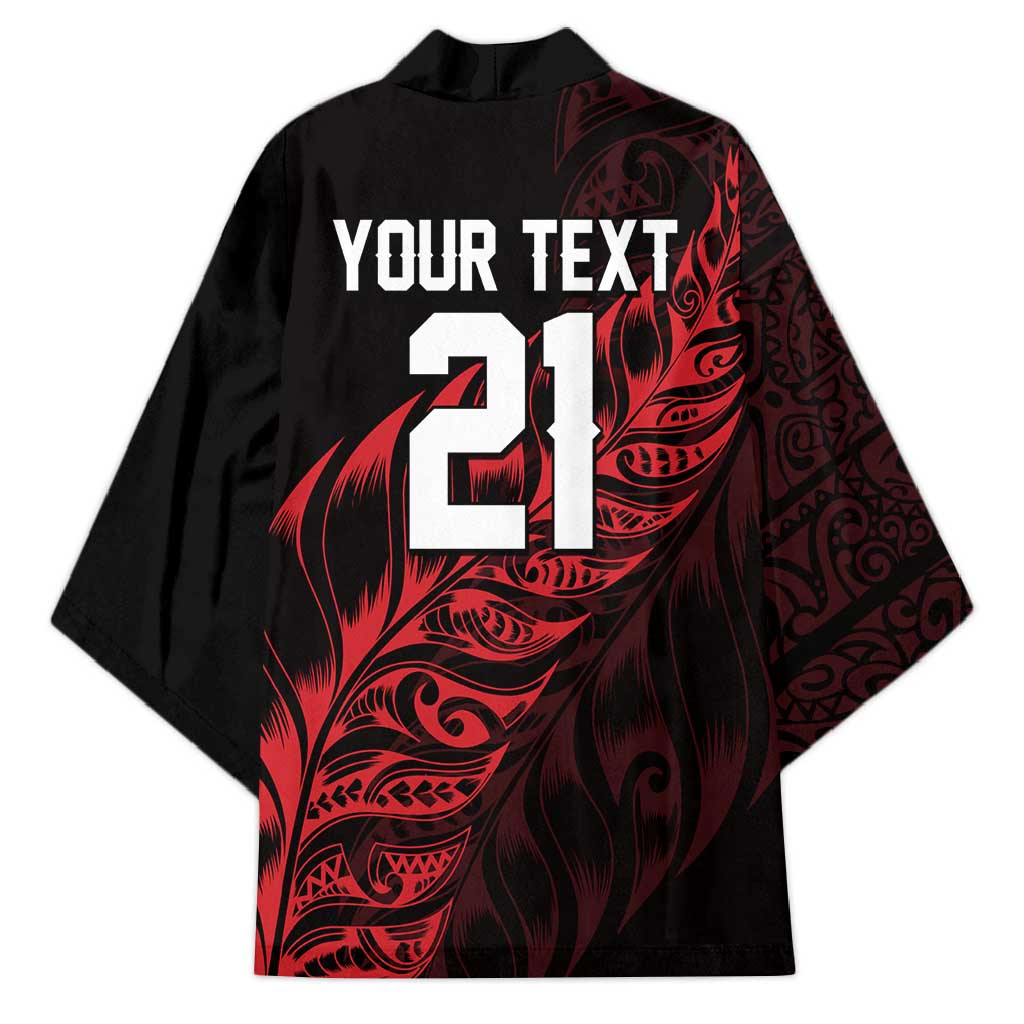 New Zealand Lawn Bowls Custom Kimono Red Maori Warrior Tribal Silver Fern - Polynesian Pride