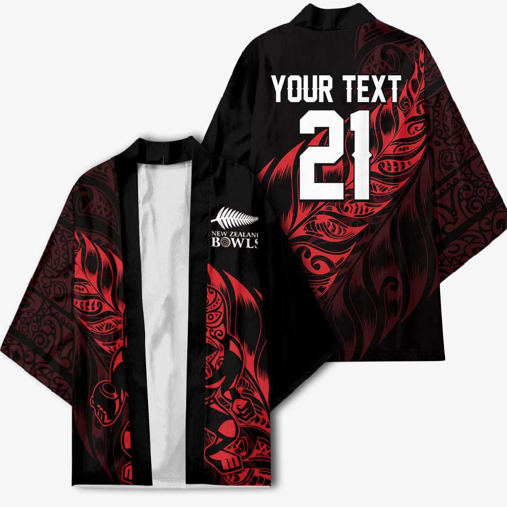 New Zealand Lawn Bowls Custom Kimono Red Maori Warrior Tribal Silver Fern - Polynesian Pride