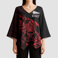 New Zealand Lawn Bowls Custom Kimono Sleeve Blouse Red Maori Warrior Tribal Silver Fern LT9 - Polynesian Pride
